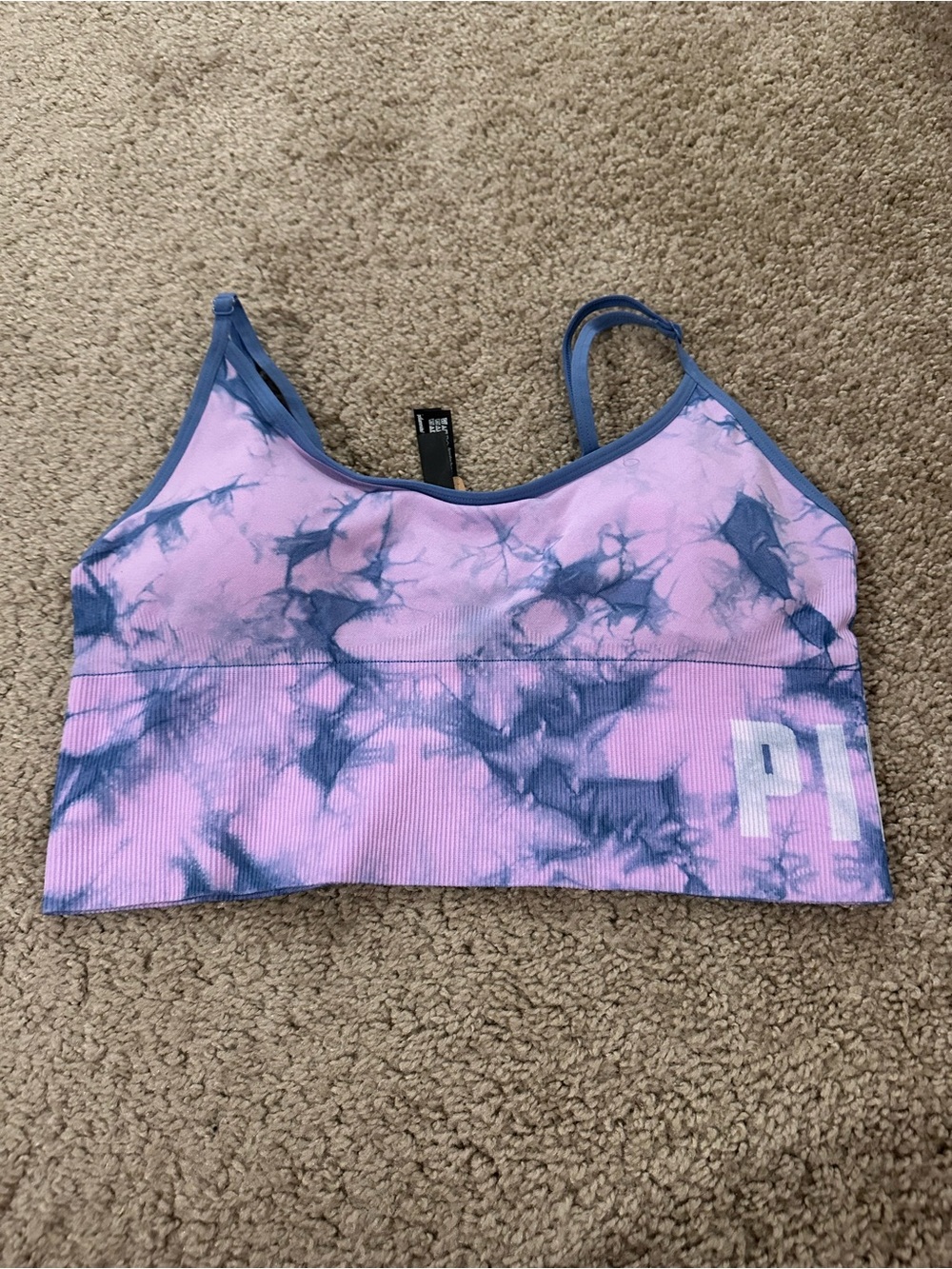 PINK Victoria's Secret Pink and Navy Tie-Dye Seamless Sports Bra